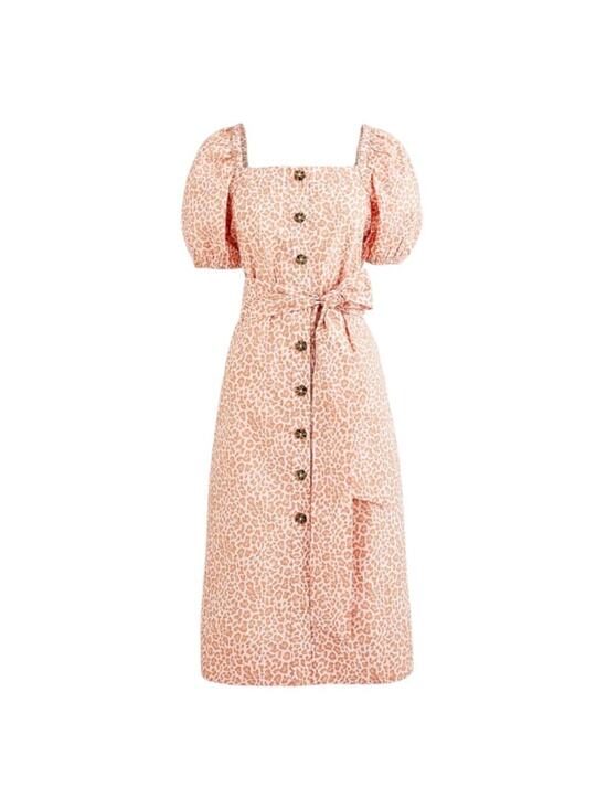 J. Crew Dresses & Skirts - J. Crew Cottage Dress Pink Leopard Cotton Short Puff Sleeves Button Down Size S
